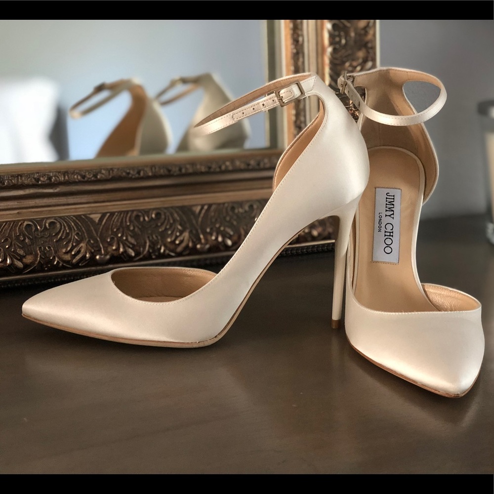 Jimmy Choo Lucy 100 ivory satin pumps